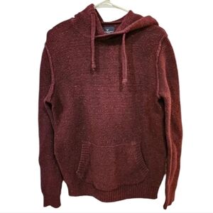 American Eagle Burgundy Knit Hoodie Sweater, Kangaroo Pocket, Soft & Cozy, XS